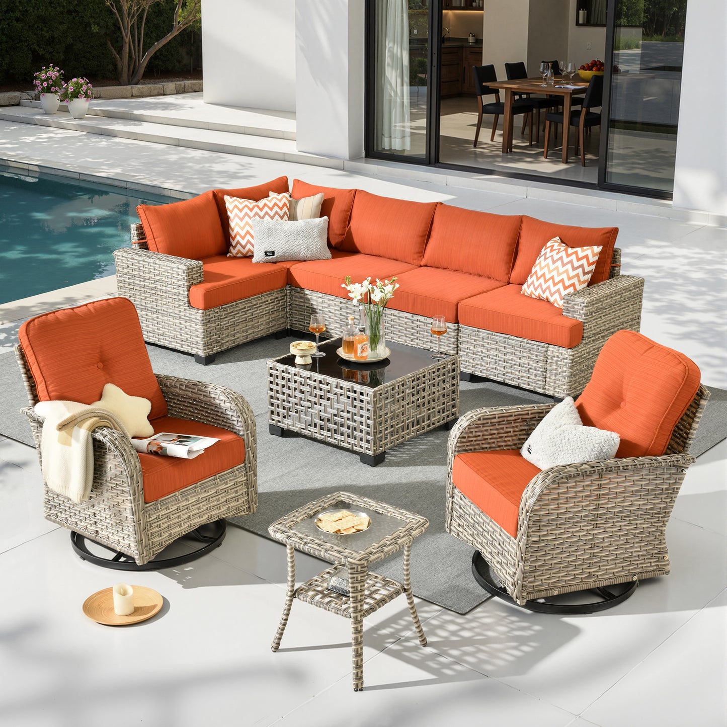 Toject 6 Pieces Patio Furniture Set, All Weather Wicker Patio Conversation Set with Swivel Chairs, Outdoor Furniture for Garden