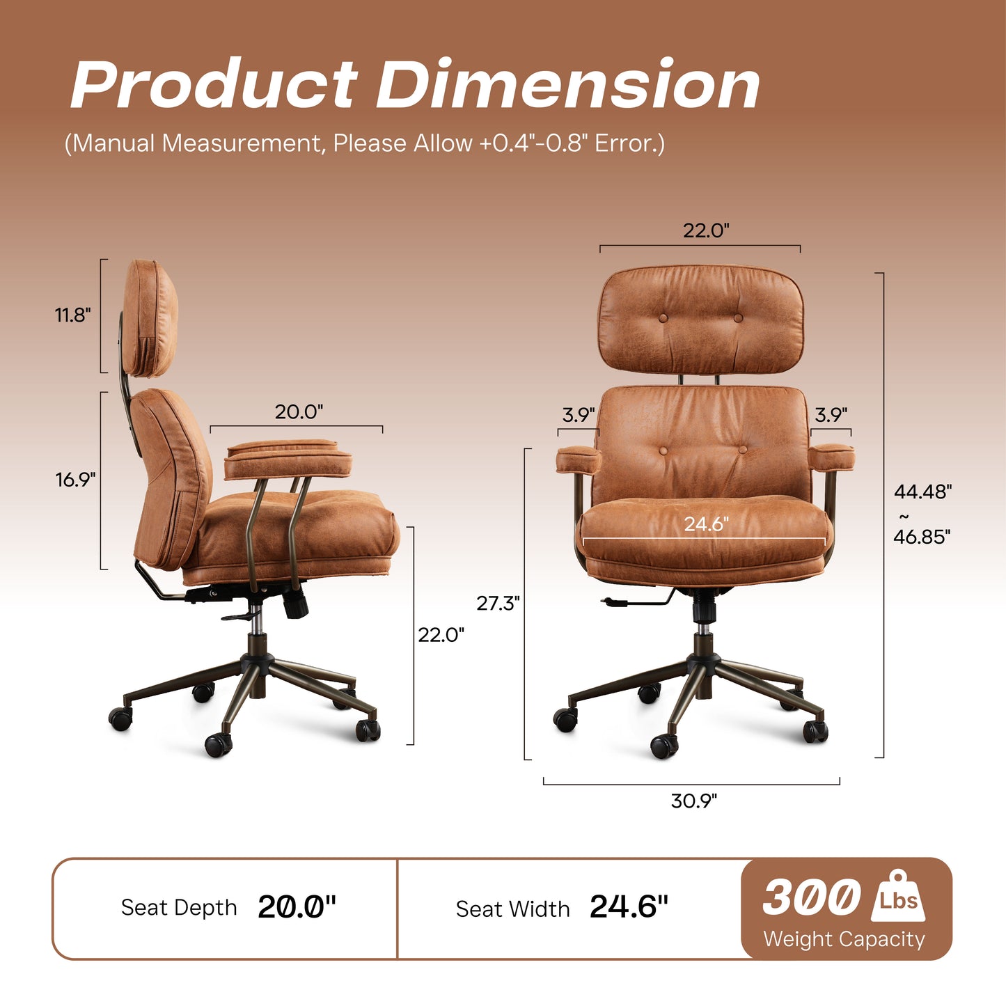 Toject Ergonomic Office Chair, High Back Big Comfy Home Office Chair with Lumbar Support, Mid-Century Modern Computer Executive Office Chair