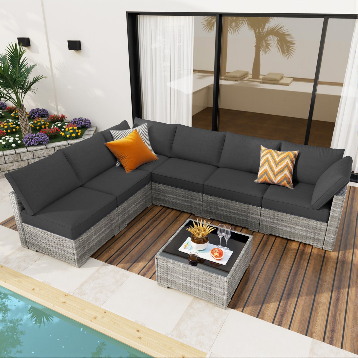 Toject 11 Pcs Paito Furniture Set, Outdoor Furniture Set with Swivel Chairs and Fire Pit