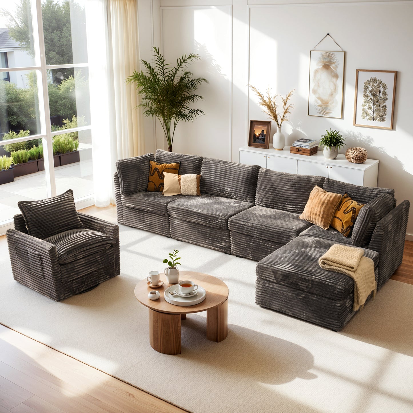Toject Modular Sectional Sofa, Cloud Couch with Swivel Chairs for Living Room
