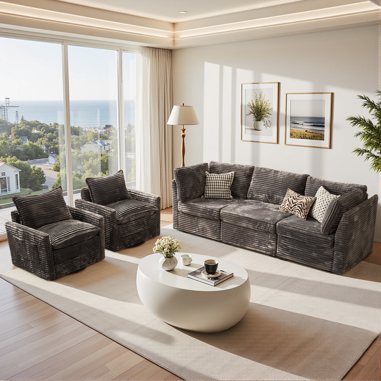 Toject Modular Sectional Sofa, Cloud Couch with Swivel Chairs for Living Room