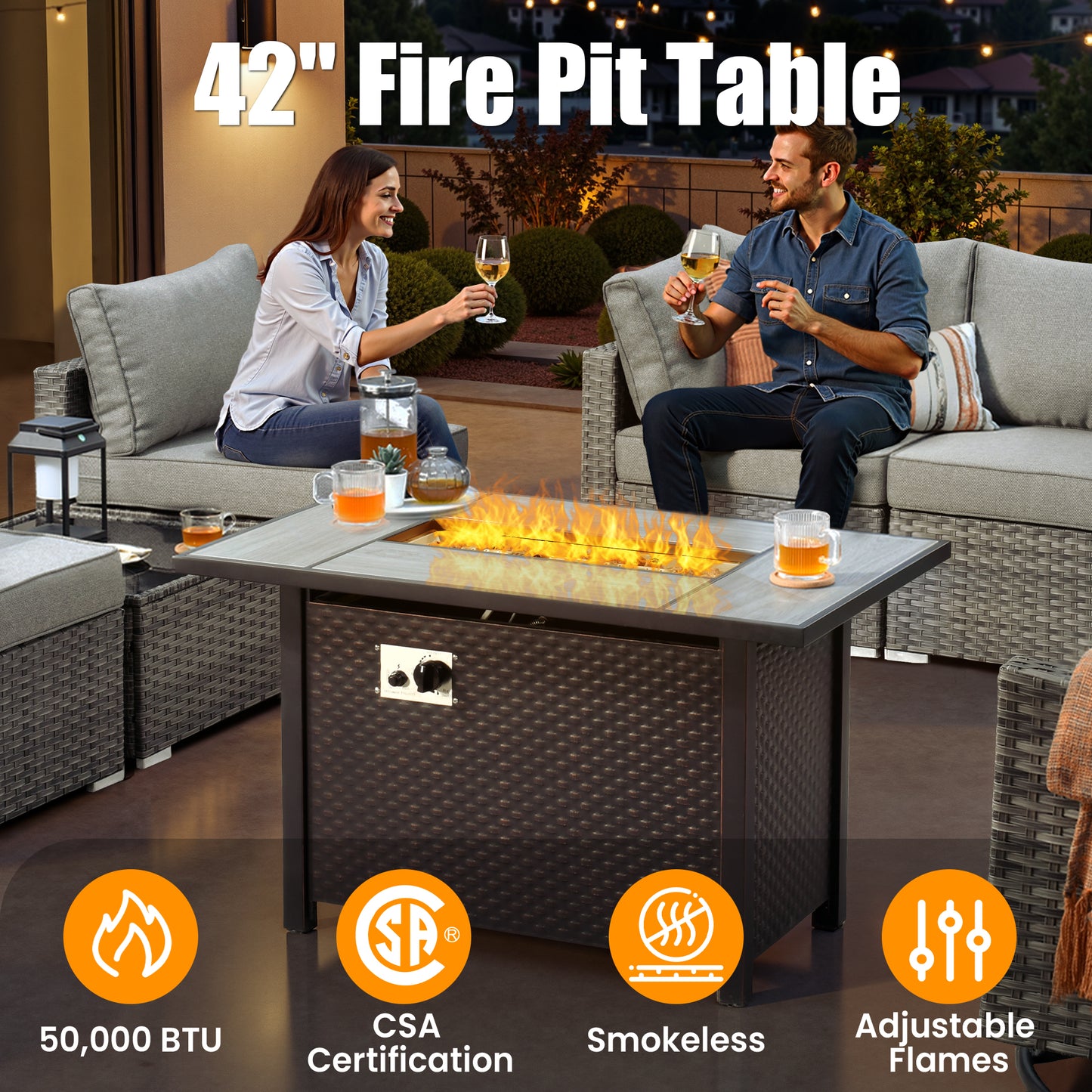 Toject 11 Pcs Paito Furniture Set, Outdoor Furniture Set with Swivel Chairs and Fire Pit