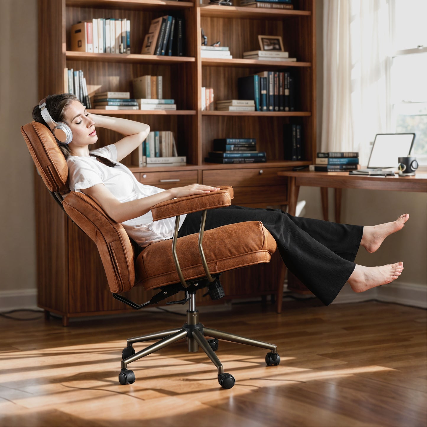 Toject Ergonomic Office Chair, High Back Big Comfy Home Office Chair with Lumbar Support, Mid-Century Modern Computer Executive Office Chair