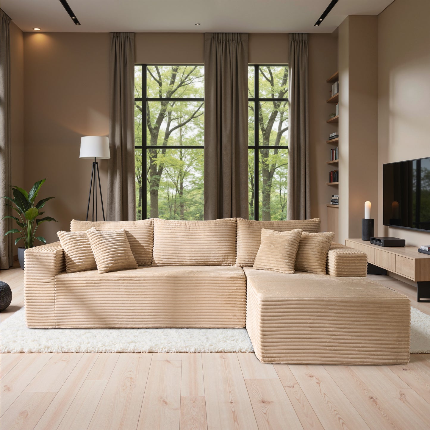 Toject 135" Modular Sectional Sofa, Cloud Modern Sleeper Couch with Chaise Lounge, No Assembly Required, U-shaped Plush Corduroy Sofa Couch for Living Room