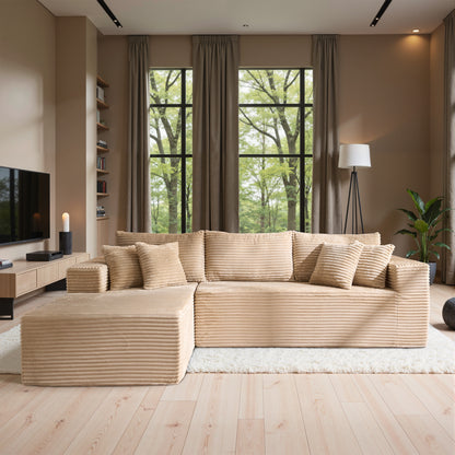 Toject 135" Modular Sectional Sofa, Cloud Modern Sleeper Couch with Chaise Lounge, No Assembly Required, U-shaped Plush Corduroy Sofa Couch for Living Room