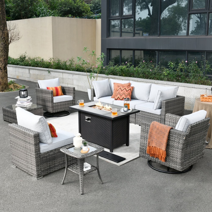 Toject 11 Pcs Paito Furniture Set, Outdoor Furniture Set with Swivel Chairs and Fire Pit