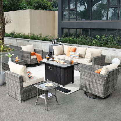 Toject 11 Pcs Paito Furniture Set, Outdoor Furniture Set with Swivel Chairs and Fire Pit