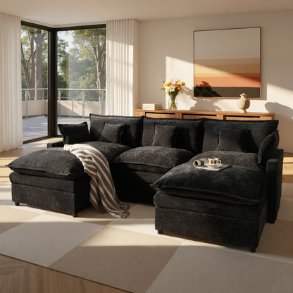 Toject 107.87" Modular Sectional Sofa U Shaped Cloud Couch, Chenille 4 Seat Deep Seat Sofa with 2 Movable Ottomans for Living Room Bedroom Apartment
