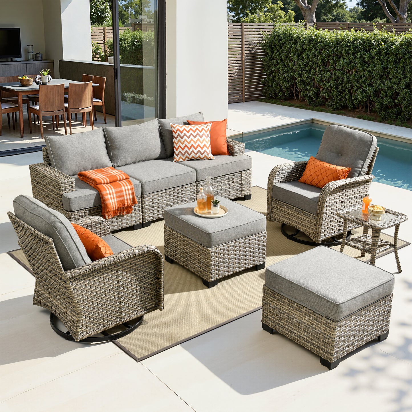 Toject 6 Pieces Patio Furniture Set, All Weather Wicker Patio Conversation Set with Swivel Chairs, Outdoor Furniture for Garden