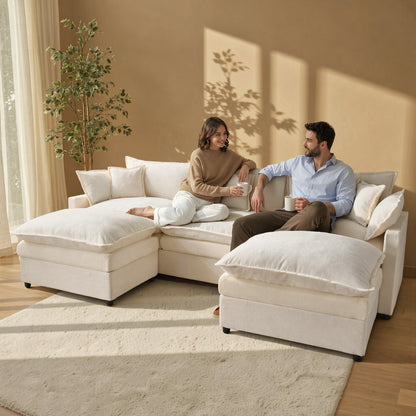 Toject 142" U-Shaped Modular Sectional Sofa, Chenille Cloud Couch with 2 Movable Ottomans, Extra Deep Seat Convertible Couch for Living Room, Apartment
