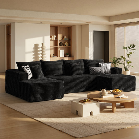 Toject 135" Modular Sectional Sofa, Cloud Modern Sleeper Couch with Chaise Lounge, No Assembly Required, U-shaped Plush Corduroy Sofa Couch for Living Room