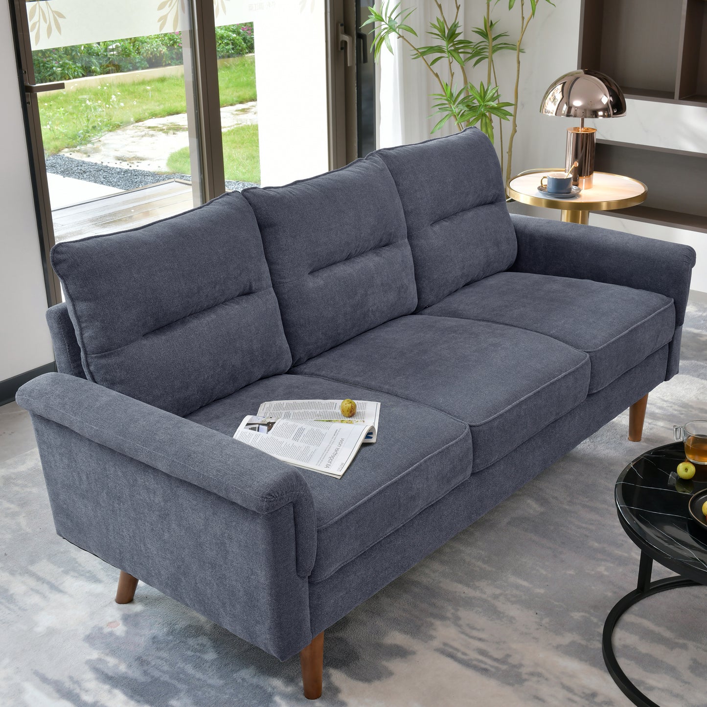 Toject 72" Three-Seat Sofa, Nordic Style Living Room Sofa, Pit Stripe Fabric, Cat-Scratch-Proof And Easy To Install Sofa For Different House Types