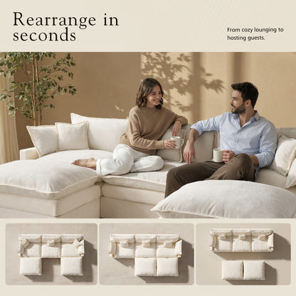 Toject 142" U-Shaped Modular Sectional Sofa, Chenille Cloud Couch with 2 Movable Ottomans, Extra Deep Seat Convertible Couch for Living Room, Apartment