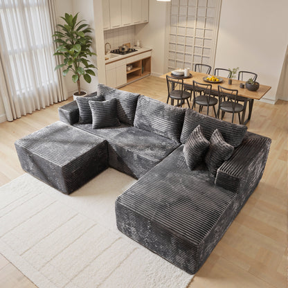 Toject 135" Modular Sectional Sofa, Cloud Modern Sleeper Couch with Chaise Lounge, No Assembly Required, U-shaped Plush Corduroy Sofa Couch for Living Room