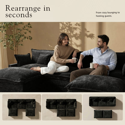 Toject 142" U-Shaped Modular Sectional Sofa, Chenille Cloud Couch with 2 Movable Ottomans, Extra Deep Seat Convertible Couch for Living Room, Apartment Beige