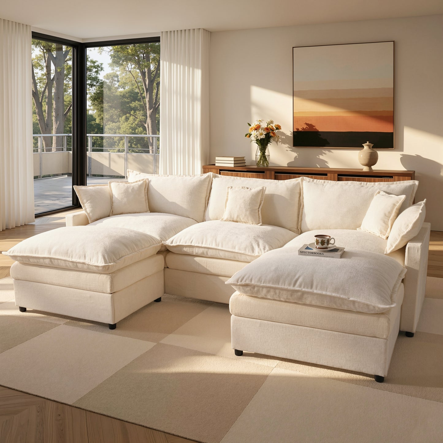 Toject 107.87" Modular Sectional Sofa U Shaped Cloud Couch, Chenille 4 Seat Deep Seat Sofa with 2 Movable Ottomans for Living Room Bedroom Apartment