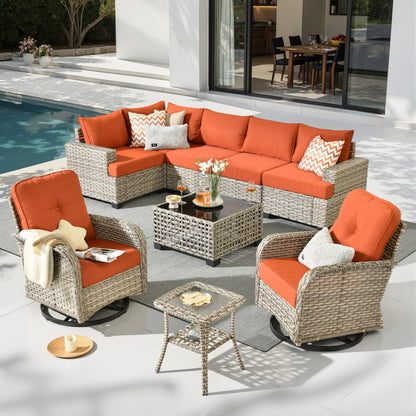 Toject 6 Pieces Patio Furniture Set, All Weather Wicker Patio Conversation Set with Swivel Chairs, Outdoor Furniture for Garden