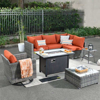 Toject 11 Pcs Paito Furniture Set, Outdoor Furniture Set with Swivel Chairs and Fire Pit