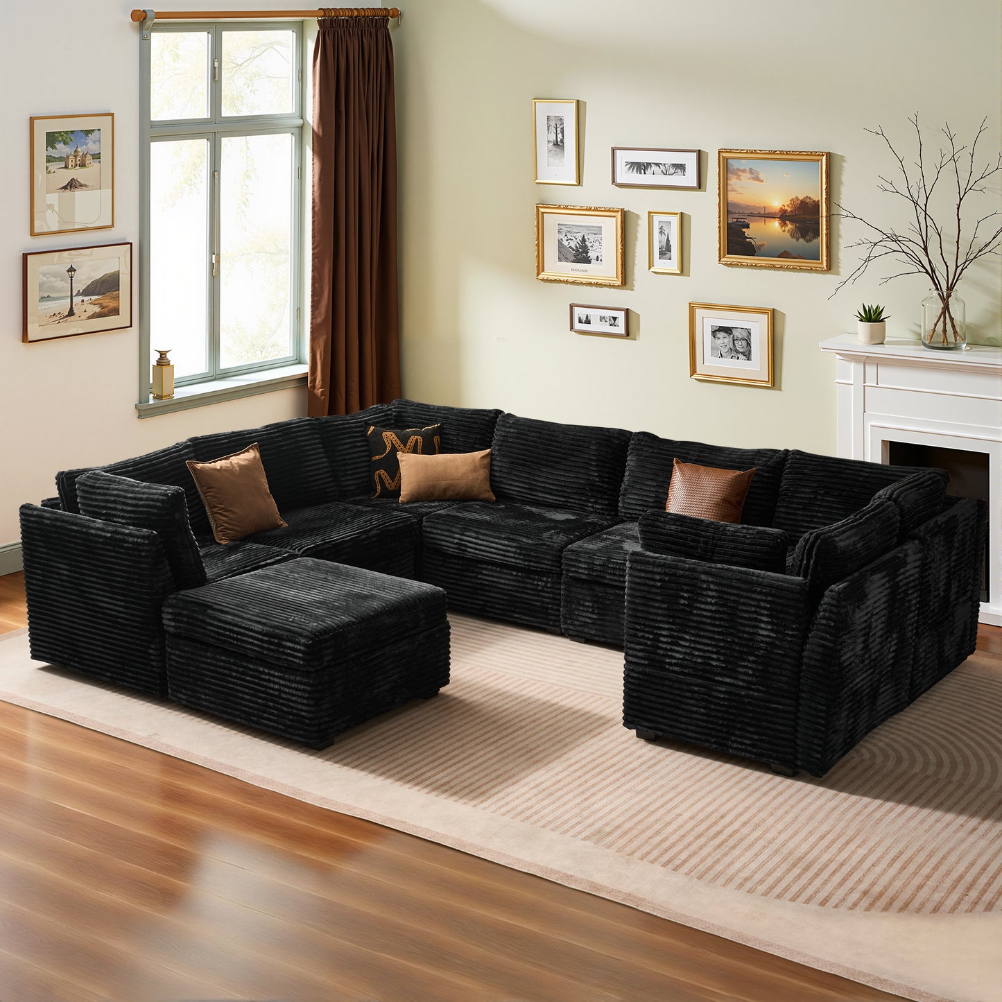 Toject 130" Modular Sectional Couch, Oversized L Shaped Couch, Cloud Sofa with 5 Seater Deep Seat Sofa for Living Room (Black)