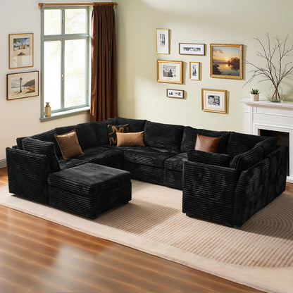 Toject 130" Modular Sectional Couch, Oversized L Shaped Couch, Cloud Sofa with 5 Seater Deep Seat Sofa for Living Room (Black)