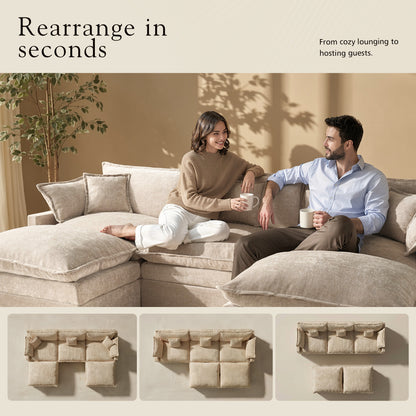 Toject 107.87" Modular Sectional Sofa U Shaped Cloud Couch, Chenille 4 Seat Deep Seat Sofa with 2 Movable Ottomans for Living Room Bedroom Apartment