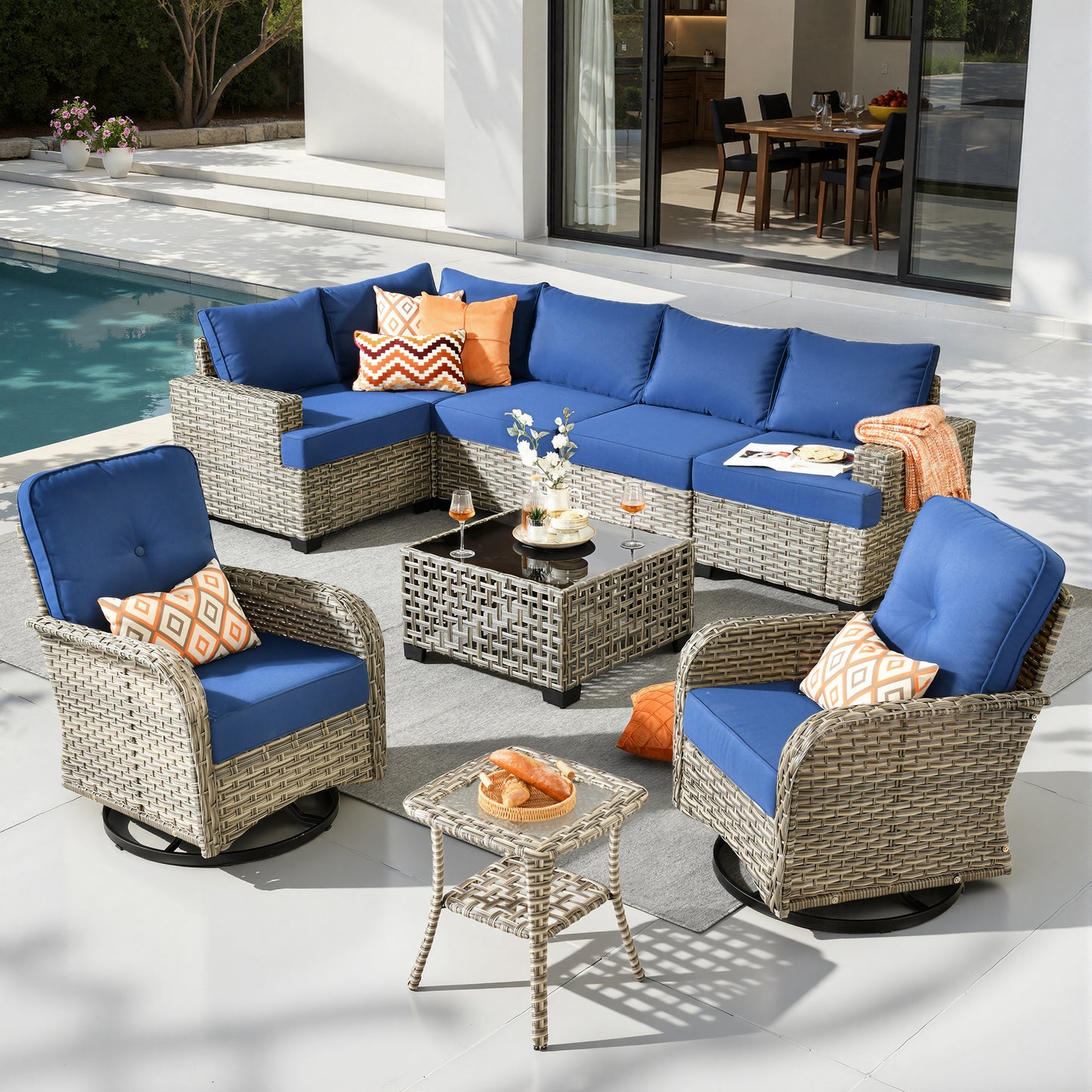 Toject 6 Pieces Patio Furniture Set, All Weather Wicker Patio Conversation Set with Swivel Chairs, Outdoor Furniture for Garden