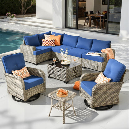 Toject 6 Pieces Patio Furniture Set, All Weather Wicker Patio Conversation Set with Swivel Chairs, Outdoor Furniture for Garden