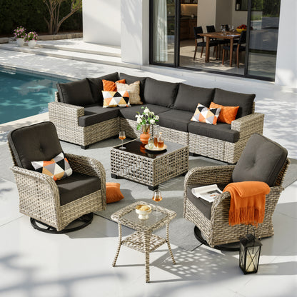 Toject 6 Pieces Patio Furniture Set, All Weather Wicker Patio Conversation Set with Swivel Chairs, Outdoor Furniture for Garden