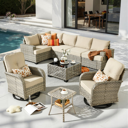 Toject 6 Pieces Patio Furniture Set, All Weather Wicker Patio Conversation Set with Swivel Chairs, Outdoor Furniture for Garden