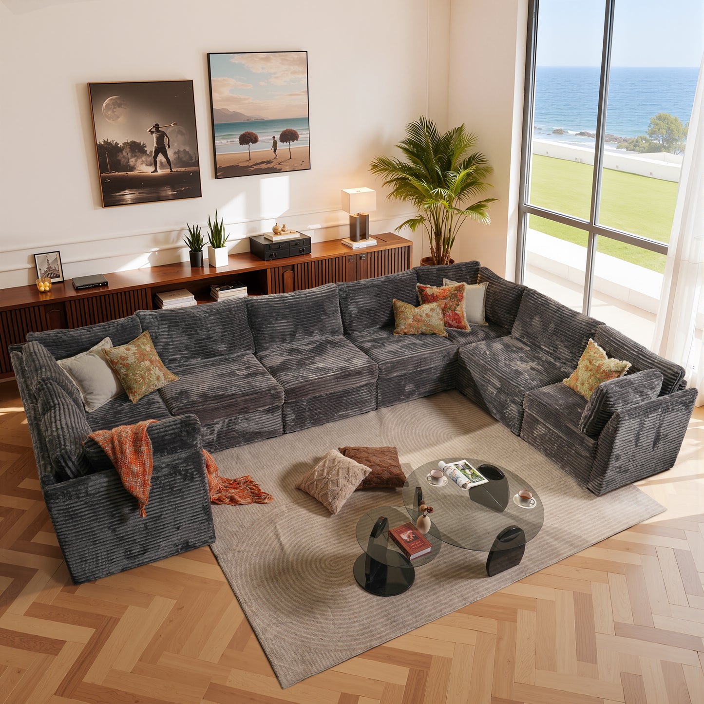 Toject 130" Modular Sectional Couch, Oversized L Shaped Couch, Cloud Sofa with 5 Seater Deep Seat Sofa for Living Room (Black)