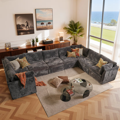 Toject 130" Modular Sectional Couch, Oversized L Shaped Couch, Cloud Sofa with 5 Seater Deep Seat Sofa for Living Room (Black)