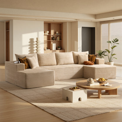 Toject 135" Modular Sectional Sofa, Cloud Modern Sleeper Couch with Chaise Lounge, No Assembly Required, U-shaped Plush Corduroy Sofa Couch for Living Room