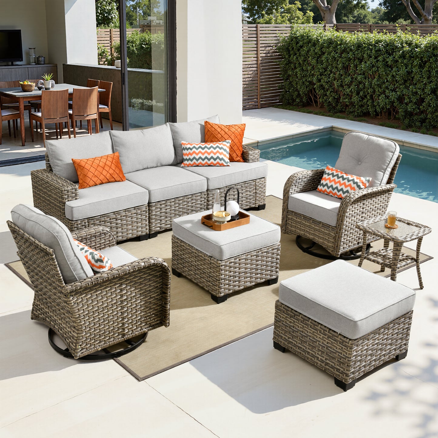 Toject 6 Pieces Patio Furniture Set, All Weather Wicker Patio Conversation Set with Swivel Chairs, Outdoor Furniture for Garden