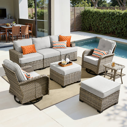 Toject 6 Pieces Patio Furniture Set, All Weather Wicker Patio Conversation Set with Swivel Chairs, Outdoor Furniture for Garden