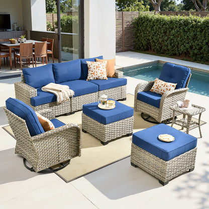 Toject 6 Pieces Patio Furniture Set, All Weather Wicker Patio Conversation Set with Swivel Chairs, Outdoor Furniture for Garden