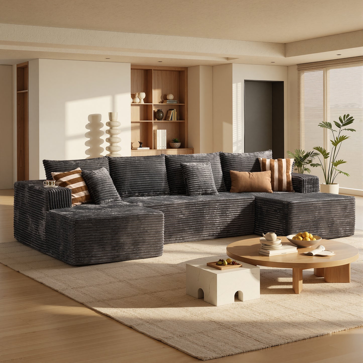 Toject 135" Modular Sectional Sofa, Cloud Modern Sleeper Couch with Chaise Lounge, No Assembly Required, U-shaped Plush Corduroy Sofa Couch for Living Room
