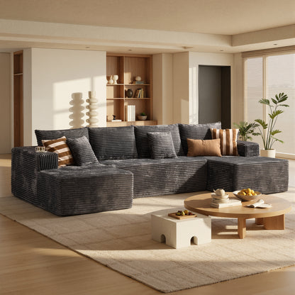 Toject 135" Modular Sectional Sofa, Cloud Modern Sleeper Couch with Chaise Lounge, No Assembly Required, U-shaped Plush Corduroy Sofa Couch for Living Room