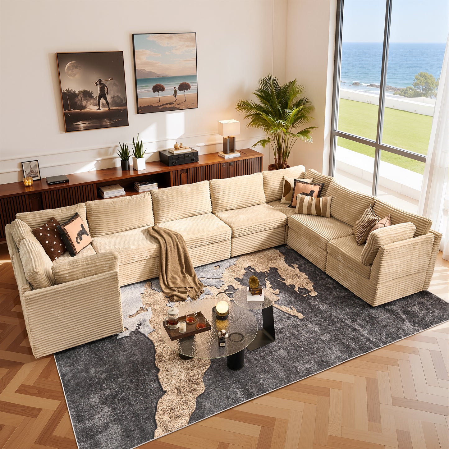 Toject 130" Modular Sectional Couch, Oversized L Shaped Couch, Cloud Sofa with 5 Seater Deep Seat Sofa for Living Room (Black)