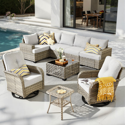 Toject 6 Pieces Patio Furniture Set, All Weather Wicker Patio Conversation Set with Swivel Chairs, Outdoor Furniture for Garden