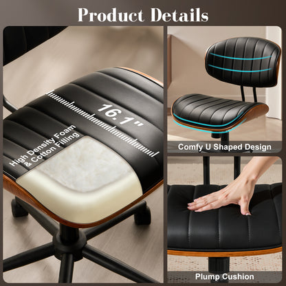 Toject Office Chair, Task Chair with Stripes Wooden Back, Mid-Century Modern Computer Chair, Armless Desk Chair for Home Office, Black