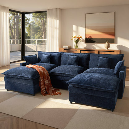 Toject 107.87" Modular Sectional Sofa U Shaped Cloud Couch, Chenille 4 Seat Deep Seat Sofa with 2 Movable Ottomans for Living Room Bedroom Apartment