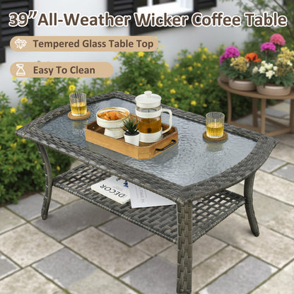 Toject 4 Pieces Patio Furniture Set, All-Weather Wicker Outdoor Furniture Loveseat Table Chairs Set for Porch, High Back Conversation Set for Backyard, Balcony, Denim Blue