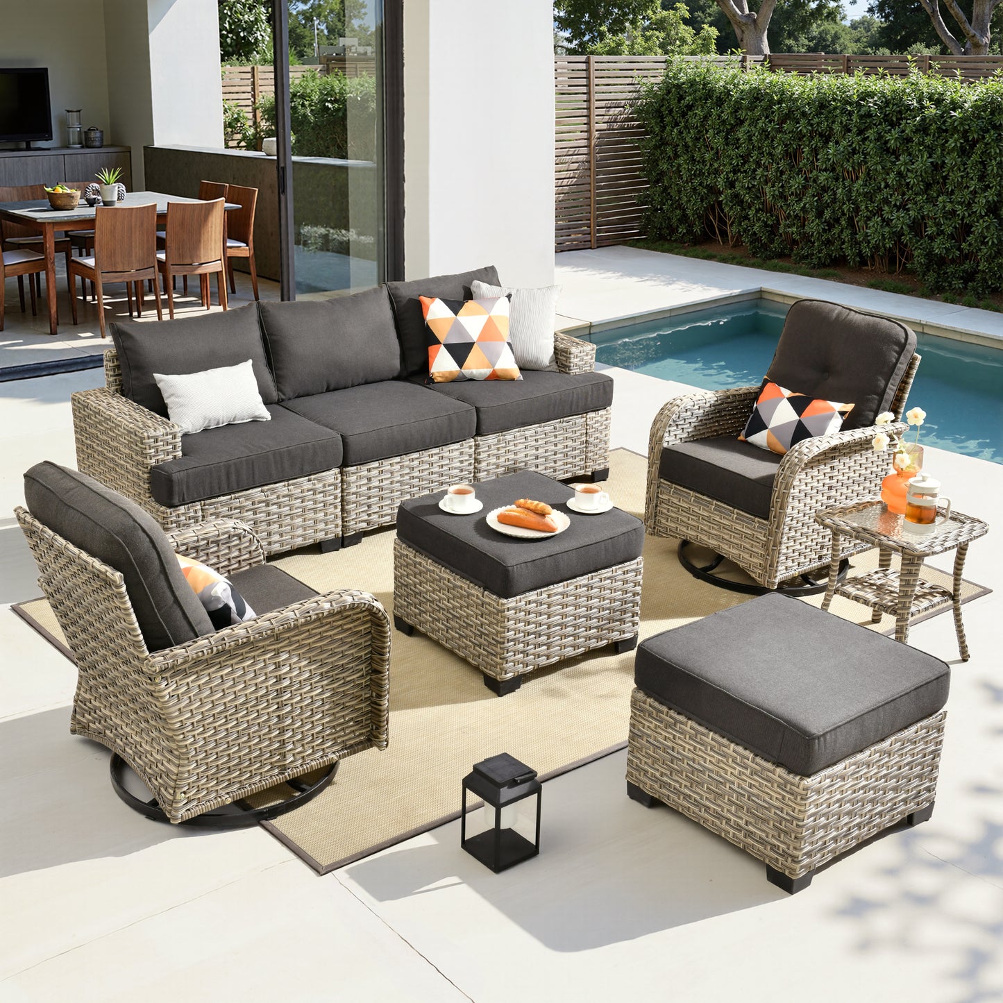 Toject 6 Pieces Patio Furniture Set, All Weather Wicker Patio Conversation Set with Swivel Chairs, Outdoor Furniture for Garden