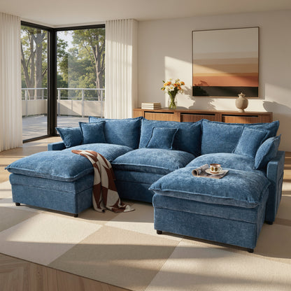 Toject 107.87" Modular Sectional Sofa U Shaped Cloud Couch, Chenille 4 Seat Deep Seat Sofa with 2 Movable Ottomans for Living Room Bedroom Apartment