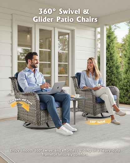 Toject Outdoor Patio Furniture Set, All-Weather Gray Wicker Outside Furniture with 42 Inch Fire Pit Table, 7 Pieces Conversation Set with Swivel Chairs & Ottomans for Backyard Deck Garden