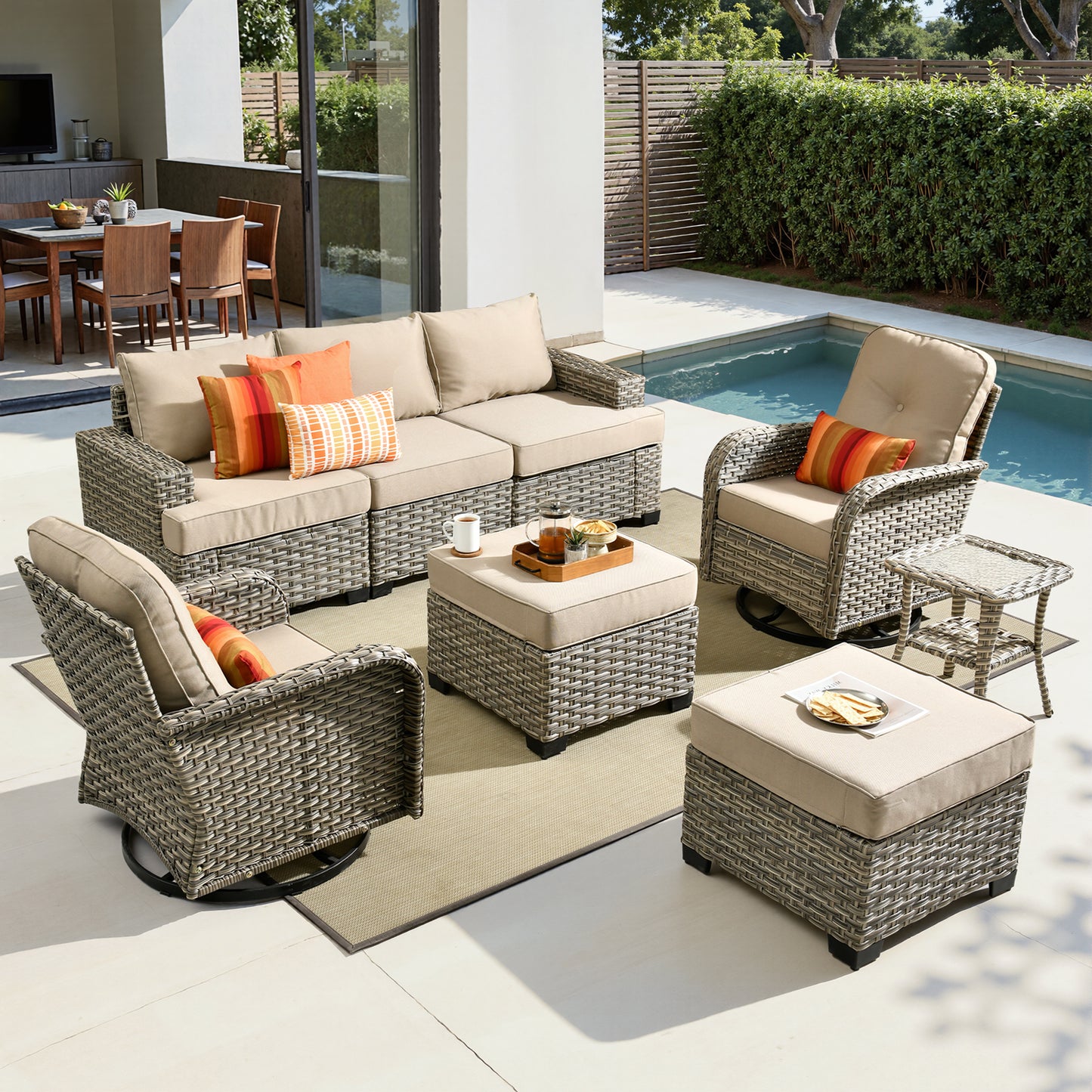 Toject 6 Pieces Patio Furniture Set, All Weather Wicker Patio Conversation Set with Swivel Chairs, Outdoor Furniture for Garden