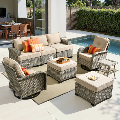 Toject 6 Pieces Patio Furniture Set, All Weather Wicker Patio Conversation Set with Swivel Chairs, Outdoor Furniture for Garden