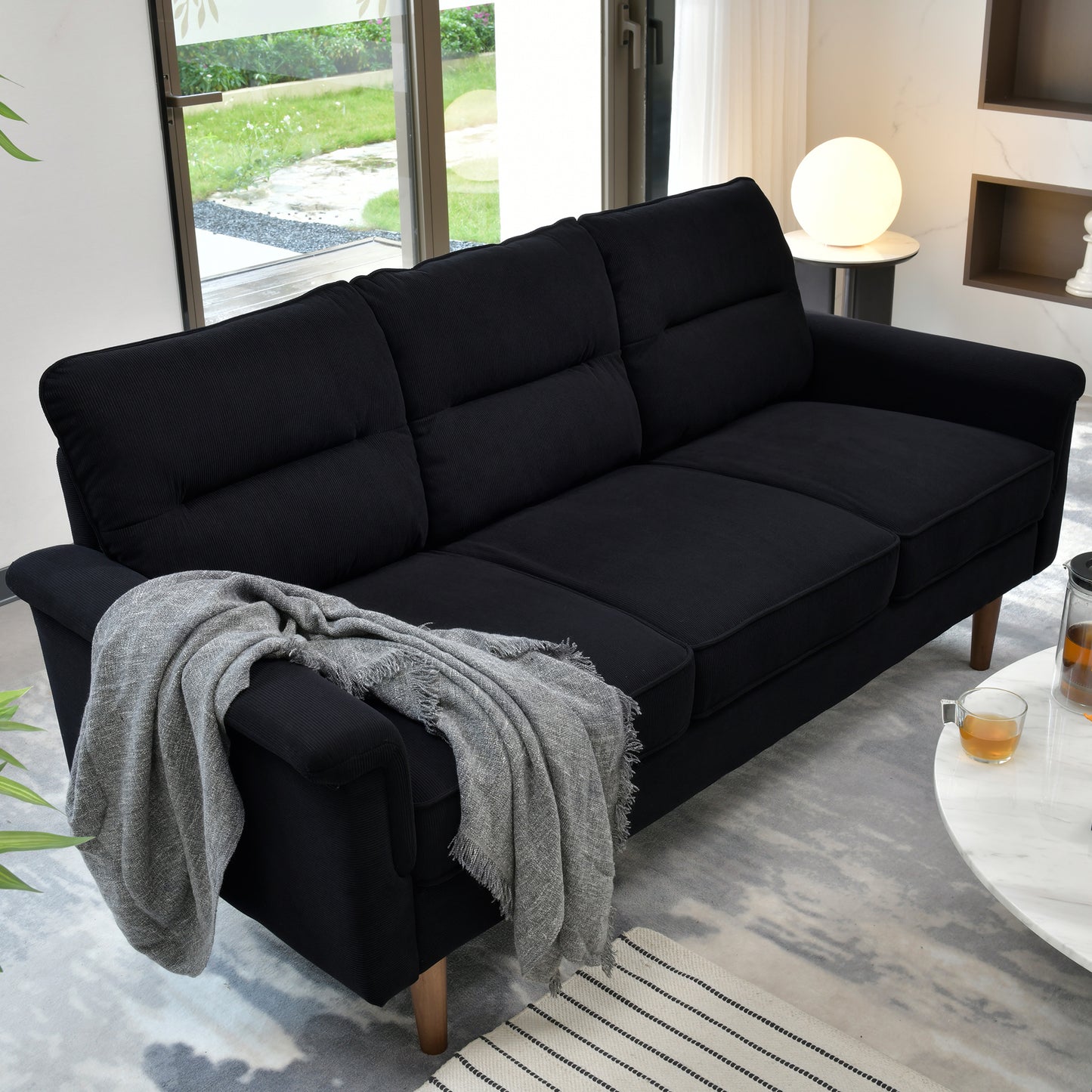 Toject 72" Three-Seat Sofa, Nordic Style Living Room Sofa, Pit Stripe Fabric, Cat-Scratch-Proof And Easy To Install Sofa For Different House Types