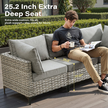 Toject 11 Pieces Patio Furniture Set All Weather Wicker Outdoor Conversation Set with 54" Fire Pit Outside Furniture Patio Sofa with Swivel Chairs & Solar Table