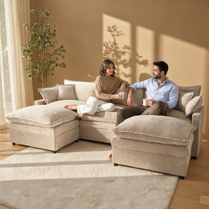 Toject 107.87" Modular Sectional Sofa U Shaped Cloud Couch, Chenille 4 Seat Deep Seat Sofa with 2 Movable Ottomans for Living Room Bedroom Apartment